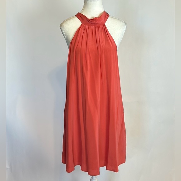 Lavender Brown | Coral Halter 100% Silk Dress w/pockets | Small | Made in USA - Picture 3 of 16